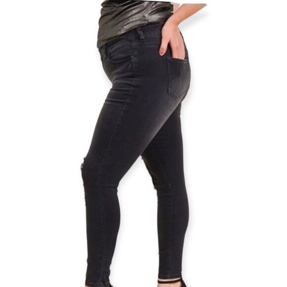 Black Mid Rise Distressed Denim Skinny Ankle Jeans - NEW - Picture 2 of 4